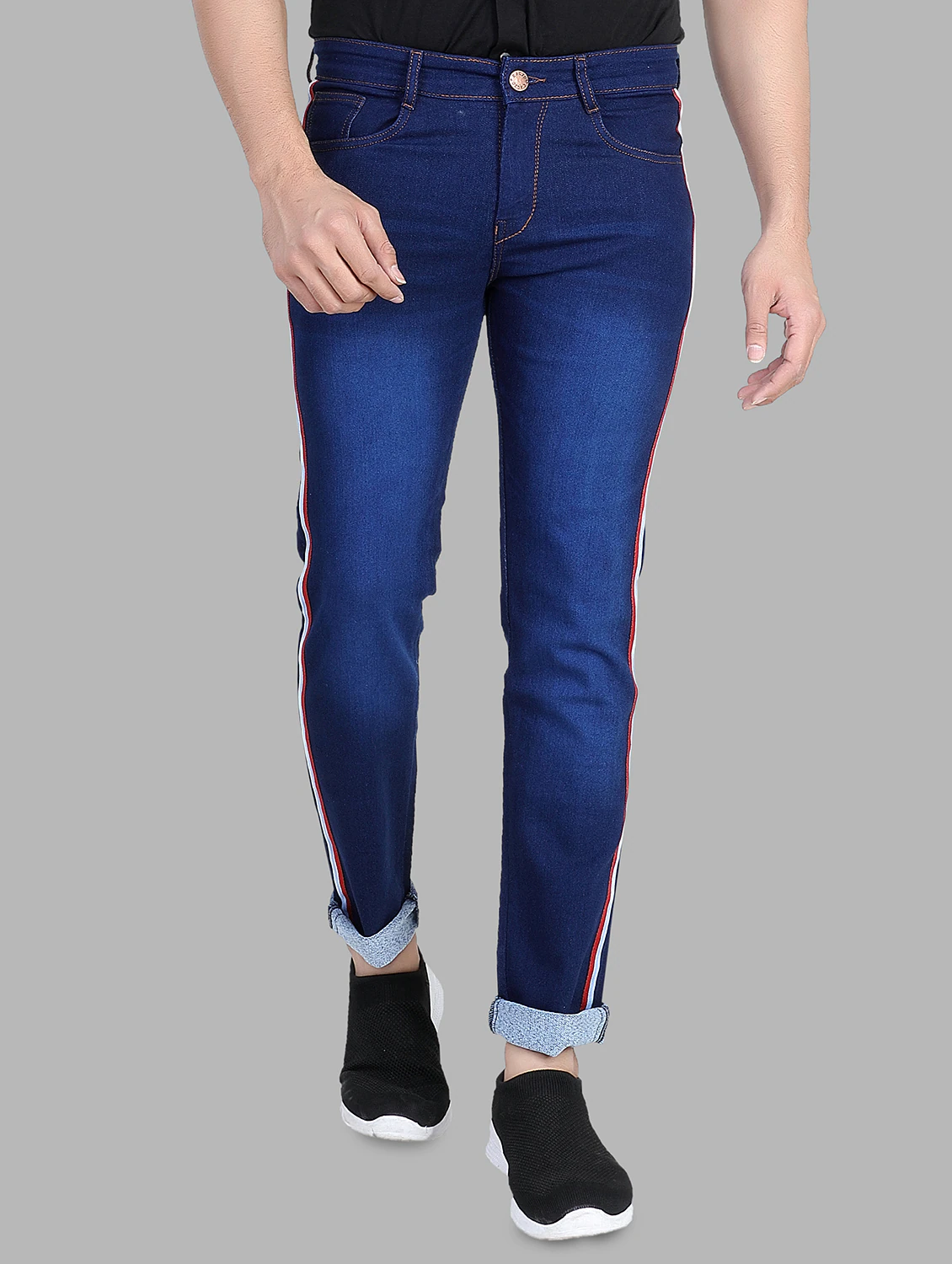 Blue Denim Light Washed Side Tape Jeans