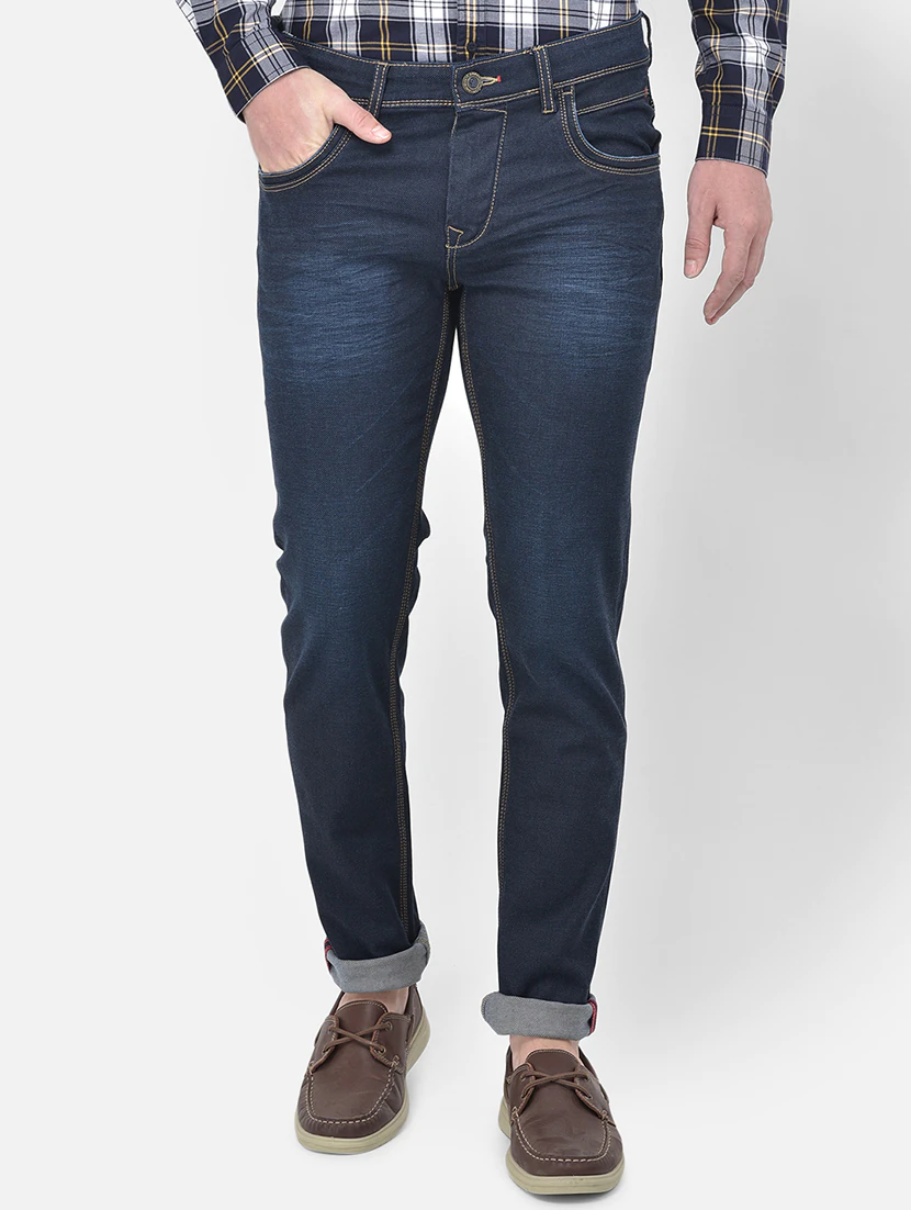 Dark Blue Light Washed Denim Jeans