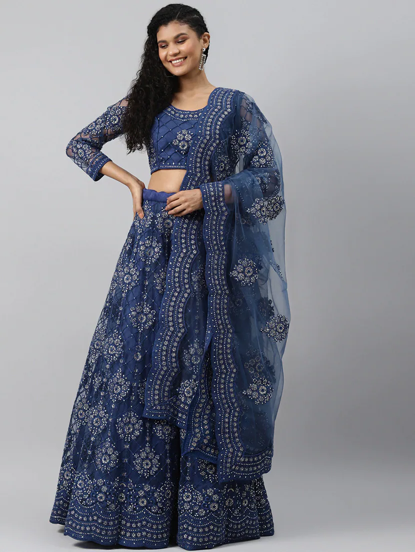 Blue Net Aline Lehenga
