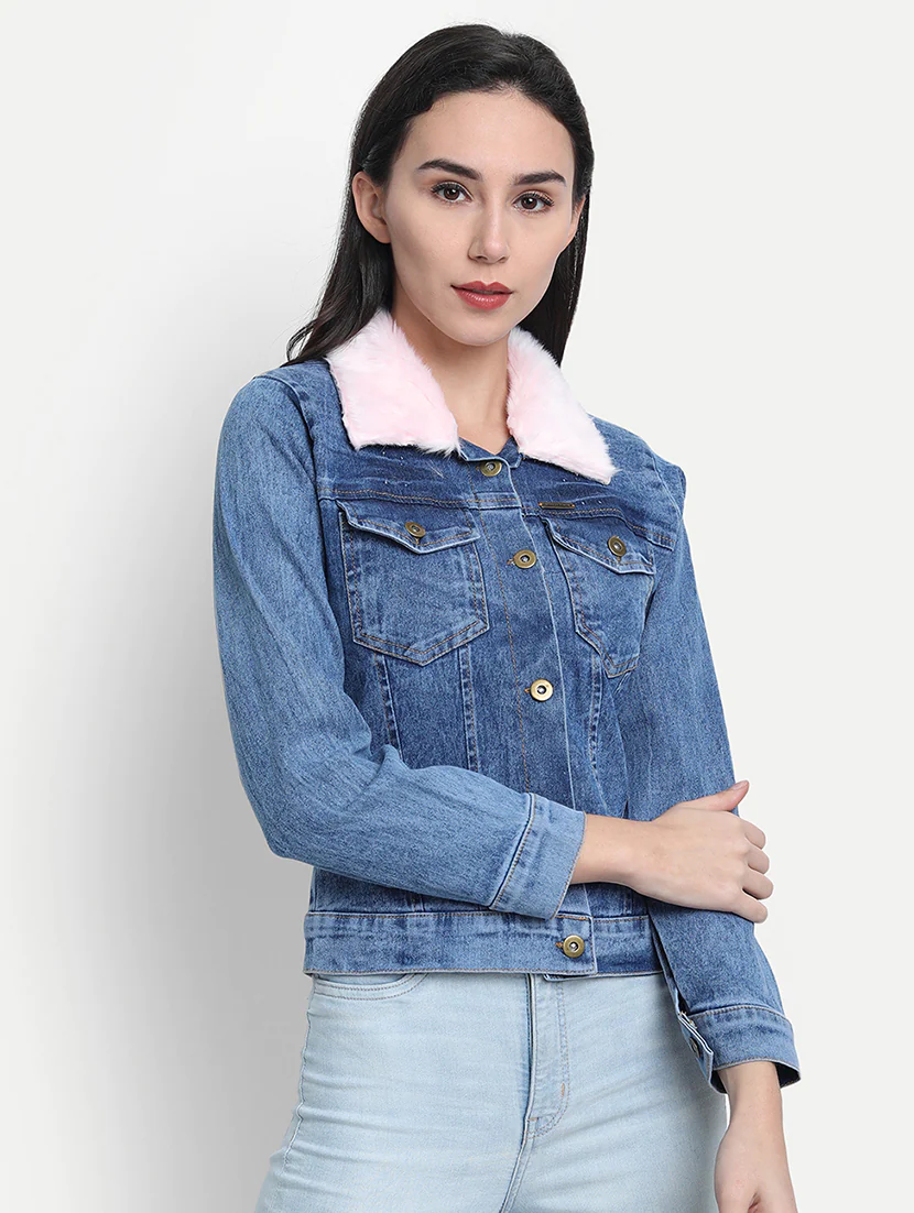Faux Fur Collar Denim Jacket